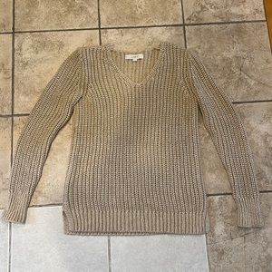 Gold and tan v-neck long sleeve sweater